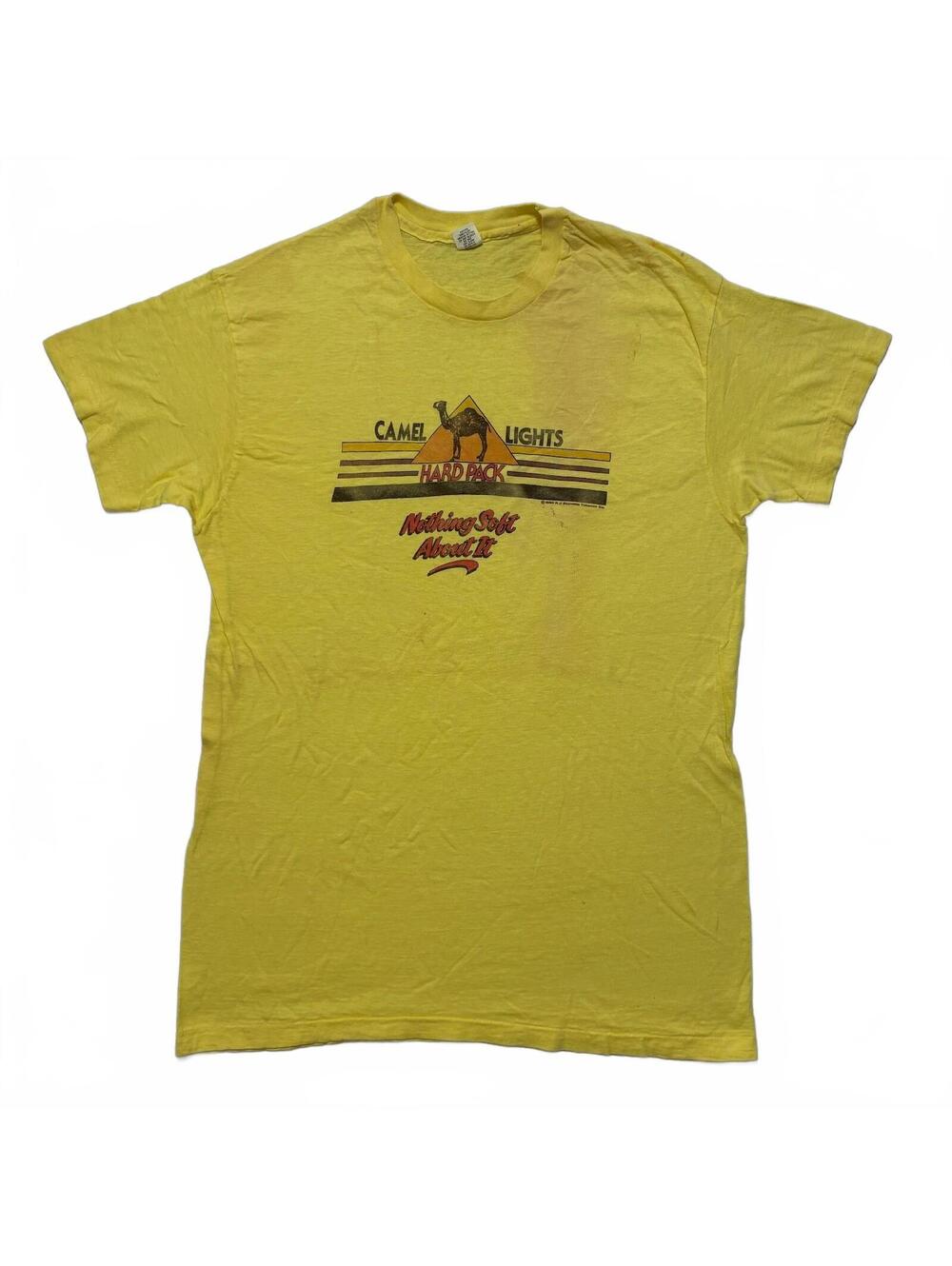 VTG 70s Hanes Camel Lights Hard Pack Nothing Soft About It T-Shirt Mens L Yellow